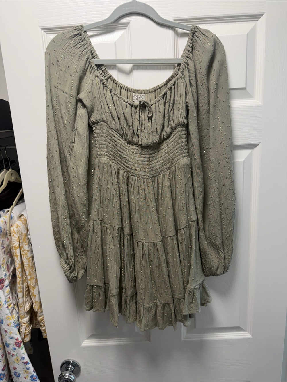l*space Olive Green Smocked Tiered Peasant Tunic